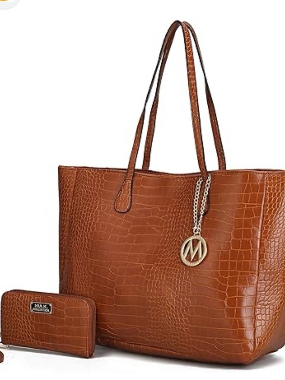 MKF COLLECTION Croc-Embossed Tote Bag with Matching Wallet - Brown